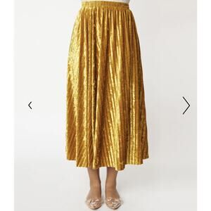 Fancyqube Mustard Gold Velvet Midi Skirt Size Small